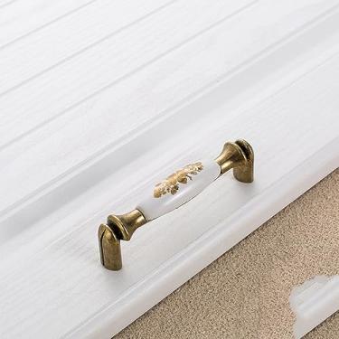 Imagem de Puxador de cerâmica flor de ouro armário simples maçaneta da porta do armário puxadores antigos ferragens, 724,96 mm antigo