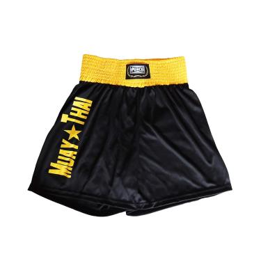 Imagem de Punch Silk Shorts Muay Thai, Unissex, Preto/Amarelo, M