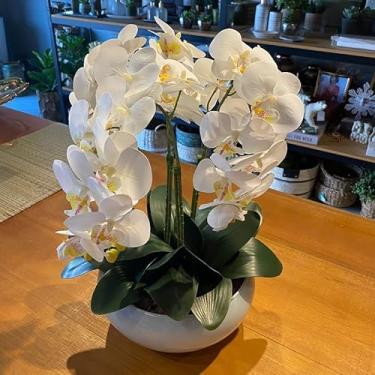 Imagem de Arranjo Grande Centro de Mesa 3 Orquídeas Branca 3d Vaso Branco