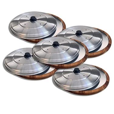 Imagem de Kit 5 Suportes Bandeja 35cm Com Formas e Tampas Para Cortar e Servir Pizza