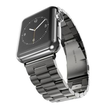 Imagem de Pulseira Metal Aço Elos Regulável Compatível com Apple Watch 8 9 45mm (Prata)