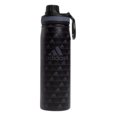 Imagem de adidas Garrafa de água de metal de 600 ml, aço inoxidável 18/8 isolada de parede dupla quente/fria, BOS Mini Monograma Preto/Preto/Cinza Onix, 20 Ounces