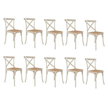 Imagem de Kit 10 Cadeiras Katrina X Off White Assento Bege Aço Asturias