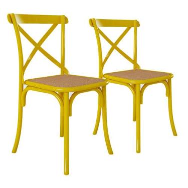 Imagem de Kit 2 Cadeiras Katrina X Amarela Assento Bege Aço Asturias