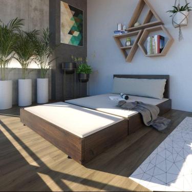 Imagem de Sofá Chaise com Puff Rustic Versatti Nogueira