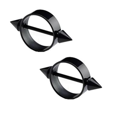 Imagem de Anéis de mamilo de aço inoxidável preto redondo barra cone piercing jóias retentor corpo 14G (1,6 mm) 16 mm 2 peças, Metal, Sem pedras preciosas