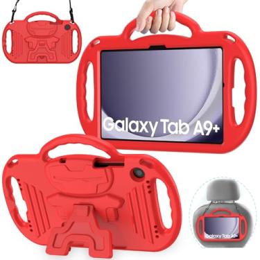 Imagem de AVAWO Capa infantil para Samsung Galaxy Tab A9+/A9 Plus 28 cm 2023, com alça, alça leve à prova de choque com suporte, modelo 2023 (SM-X210/X216/X218) com cordão, vermelha