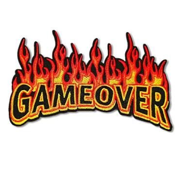 Imagem de CHBROS Remendo bordado "Game Over" em relevo de fogo para roupas, jaquetas, camisetas, mochilas etc