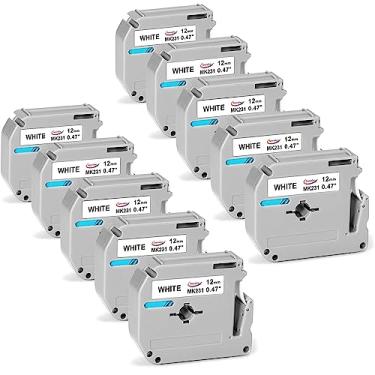 Imagem de Anycolor Pacote com 10 peças de substituição para Brother P Touch M Tape M-K231 Fita de etiqueta M-231 M231 MK231 M-K231s 12 mm 0,47 branca, para PT-M95 PT-90 PT-70BM PT-65 etiquetadora, preto sobre