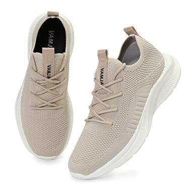 Imagem de VAMJAM Tênis de corrida masculino, moderno, leve, respirável, tricotado, cadarço, malha, caminhada, treino, casual, esportivo, Off White022, 46
