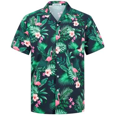 Imagem de APTRO Camisa masculina casual havaiana manga curta secagem rápida Cruise Beach Shirts, Hw034 Navy Monstera, 5X
