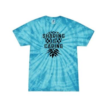 Imagem de Camiseta divertida Sharing is Caring Upside Down Pineapple unissex tie dye manga curta, Tie-dye turquesa, GG
