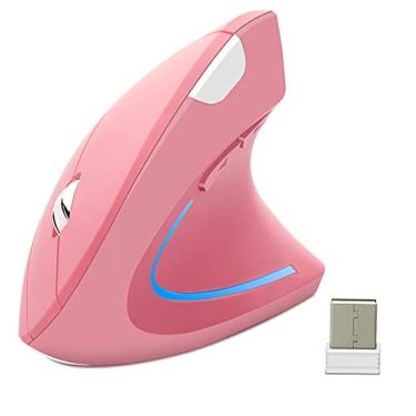 Imagem de JieruiDeng Mouse vertical, mouse óptico ergonômico sem fio 2,4 G 800/1200/1600 DPI 6 botões mouse para jogos destros para laptop, desktop, PC, MacBook (rosa)