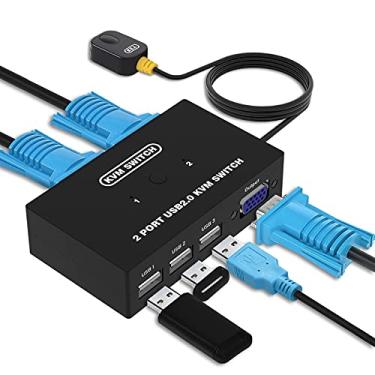 Imagem de Interruptor USB VGA KVM para compartilhamento de 2 computadores, 1 monitor de vídeo e 3 dispositivos USB, impressora scanner de mouse e teclado, para laptop, PC, sistema operacional Windows