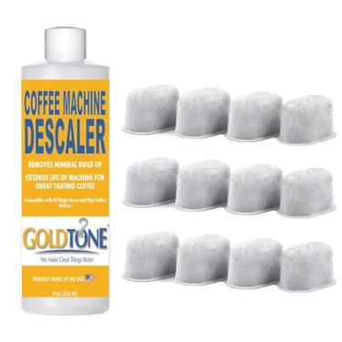 Imagem de Filtros de água de carvão e descalcificante para Keurig - Cartuchos de substituição de filtro de água de carvão compatíveis com Keurig (12) e descalcificador de cafeteira para máquinas Keurig (2 usos)