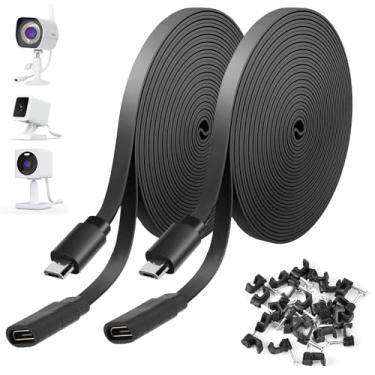 Imagem de Uogw Pacote com 2 cabos de extensão micro USB de 3 metros compatíveis com Zmodo, Wyze Cam, cabo extensor macho para fêmea, cabo de carregamento plano (preto)
