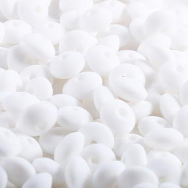 Imagem de Ahouws 150 contas de silicone de lentilha, contas focais de abaco de silicone de 12 mm a granel coloridas DIY contas de silicone coloridas para pulseira, colar, artesanato, caneta (branca)