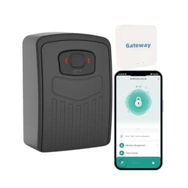 Imagem de Caixa de bloqueio inteligente de impressão digital para fora, caixa de chave sem fio de acesso remoto funciona em aplicativos iOS/Android com gateway WiFi, cofre Bluetooth de grande capacidade