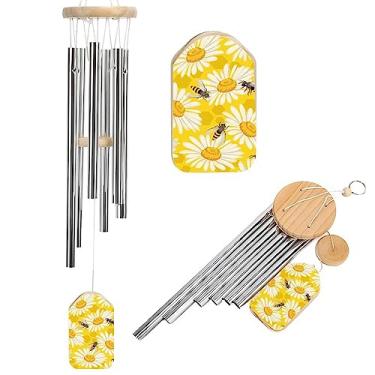 Imagem de Mel abelha em margarida flor sinos de fora tom profundo memorial alumínio windchimes para casa quintal jardim pátio decoração/713