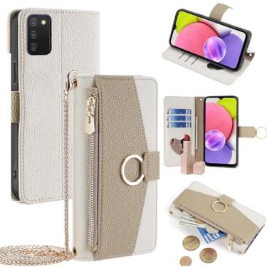 Imagem de YOUULAR Capa carteira com alça transversal compatível com Samsung Galaxy A9 (2018), bolsa magnética com zíper, bolso de couro PU, capa flip à prova de choque com suporte, branca