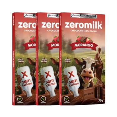 Imagem de Kit com 3 tabletes de chocolate vegano 40% cacau sabor morango de 70g cada - Zeromilk