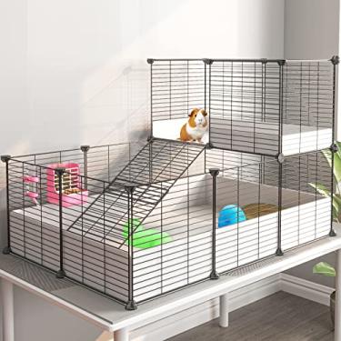 Imagem de Oneluck Gaiola de porquinho-da-índia, habitat interno com fundo de plástico impermeável, cercadinho para coelhinho de estimação pequeno, tartaruga, hamster, gaiola loft