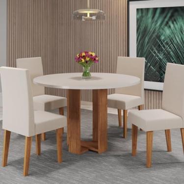 Imagem de Mesa de Jantar Chiara Redonda 90x90cm com 4 Cadeiras Venus Mel/Blonde/Bronze