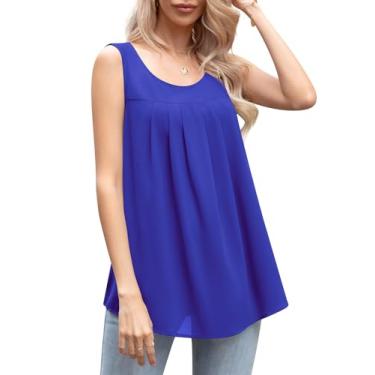 Imagem de QUEZHU Regatas femininas casuais de verão com gola redonda e camadas duplas de chiffon, camisetas soltas sem mangas, Azul royal, G