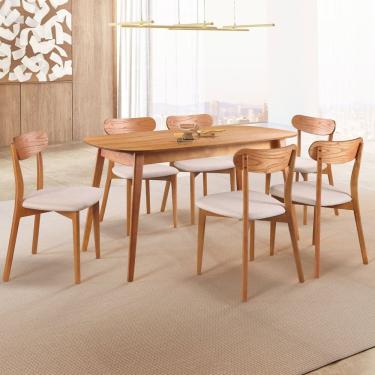 Imagem de Conjunto Sala de Jantar Mesa 160x80cm Tampo em MDF Laminado 6 Cadeiras Ceci Yescasa Naturalíssimo