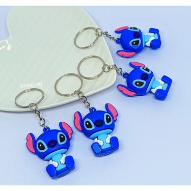 Imagem de Chaveiro com Pingente Lilo Stitch 3D Azul Boneco Miniatura Emborrachado Porta Chaves Presente Lembrancinha Chaveiros
