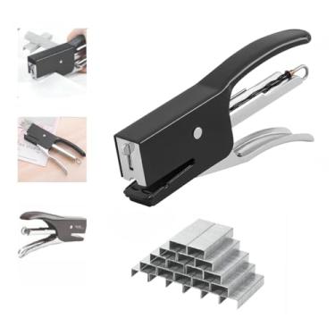 Imagem de Grampeador Alicate Sem Esforço Mini Portátil Leve + 1000 Grampos Galvanizado Fácil Manuseio Escolar Escritório - Preto