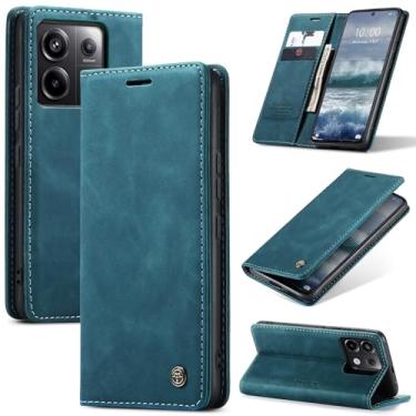 Imagem de FONREST Capa flip de couro fosco para Xiaomi Redmi Note 13 Pro 5G (não 4G) /Poco X6 5G, capa carteira de livro de PU fosco com suporte, 2 porta-cartões, 1 compartimento para dinheiro (azul)