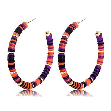 Imagem de NVENF Heishi Brincos de argola para mulheres, contas de disco de vinil arco-íris, brincos circulares, brincos circulares feitos à mão, boêmia, verão, praia, brinco, para meninas, presentes de festa de férias, Plástico, contas de argila