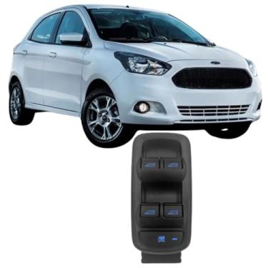 Imagem de Interruptor vidro eletrico quadruplo LE Ka 2014 ate 2022 New Fiesta 2012 ate 2022 19 terminais led azul preto com trava do vidro E3B514A132BB