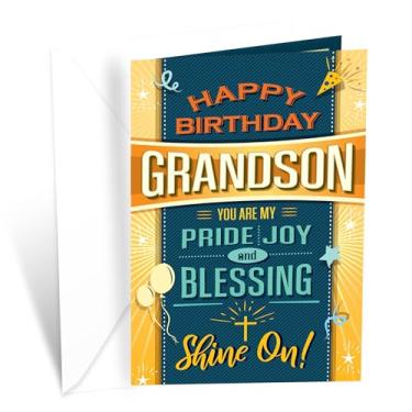 Imagem de Prime Greetings Cartão de aniversário religioso para neto, feito nos EUA, ecológico, cartolina grossa com envelope premium 12,7 cm x 19,7 cm, embalado em envelope protetor