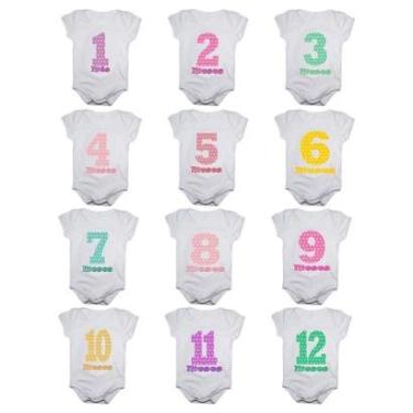 Imagem de Kit 12 Body Bebê Calupa Mesversario Manga Curta Números Coloridos 1 A 12 Meses Feminino-Feminino