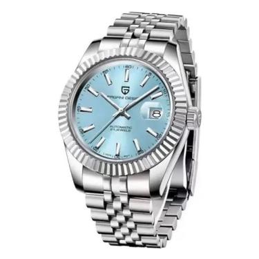 Imagem de Pagani Design Business Fashion Relógios automáticos de aço inoxidável para homens, relógios de pulso mecânicos, à prova d'água, mostrador analógico digital, Japão, NH35A, Azul prateado 1645, Mecânico