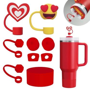 Imagem de Conjunto de acessórios para copos Stanley, incluindo 6 tampas de silicone à prova de derramamento, 2 tampas para canudos de 9 a 10 mm, 1 base protetora em silicone para copos térmicos Stanley de 900