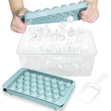 Imagem de Bandeja de cubo de gelo WIBIMEN com tampa e recipiente, bandejas de gelo redondo para freezer com tampa, para freezer, com recipiente de gelo (2,5 cm, 2 unidades, azul)