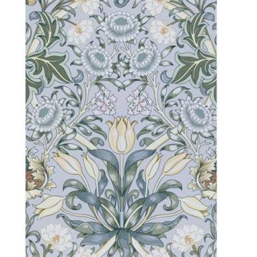 Imagem de Abyssaly Papel de parede floral vintage de tulipa de 45 cm x 299 cm William Morris azul/verde/rosa papel de contato com flores removíveis para decoração de armário de prateleiras, móveis de parede,