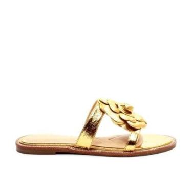 Imagem de Rasteira em Couro Ouro / Dourado Flor Cecconello-Feminino