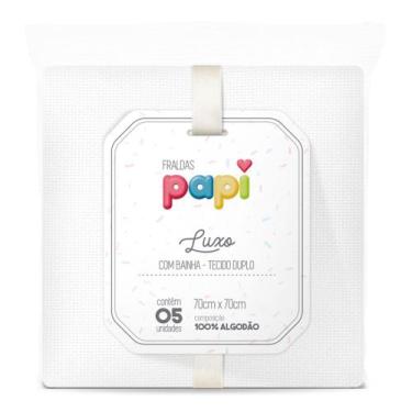 Imagem de Kit 5 Fraldas Luxo Papi 70x67cm Tecido Duplo e Bainha Branco, Branco, 