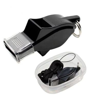 Imagem de Apito Juiz Futebol Árbitro Som Alto Com Cordão E Acessórios, Preto