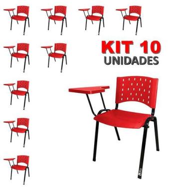 Imagem de Cadeira Universitária Plástica Vermelha 10 Unidades Prancheta Plástica