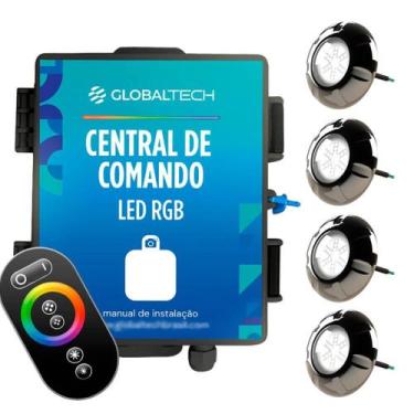 Imagem de Kit 4x LED RGB Piscina 9W Luxpool + Central Globaltech, 9W