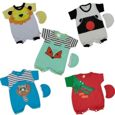 Imagem de Kit 5 roupinhas macacão de bebê menino safari bichinhos da floresta te