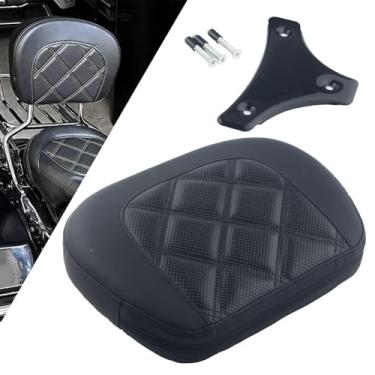 Imagem de FINMOKAL Almofada traseira para encosto Sissy Bar com suporte compatível com Harley Electra Road Street Tri Glide Road King CVO Ultra Classic Fat Bob 1997+, linha preta