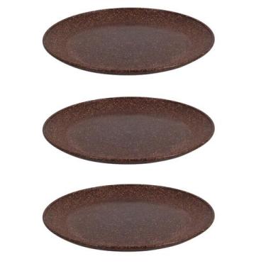 Imagem de 3 Prato Refeição Sustentável Redondo Durável 24cm Marrom Esc - EVO