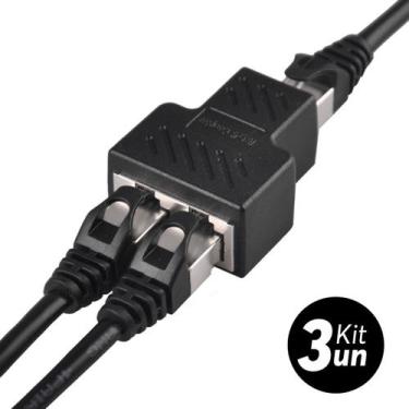 Imagem de Kit 3x Adaptador Duplicador Cabo De Rede RJ45 Ethernet Splitter Diviso
