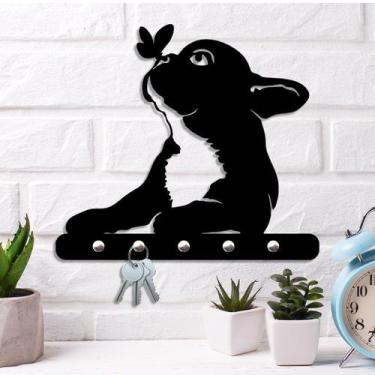 Imagem de Porta Chaves de Parede Cachorro com Borboleta - PS Decor, Preto